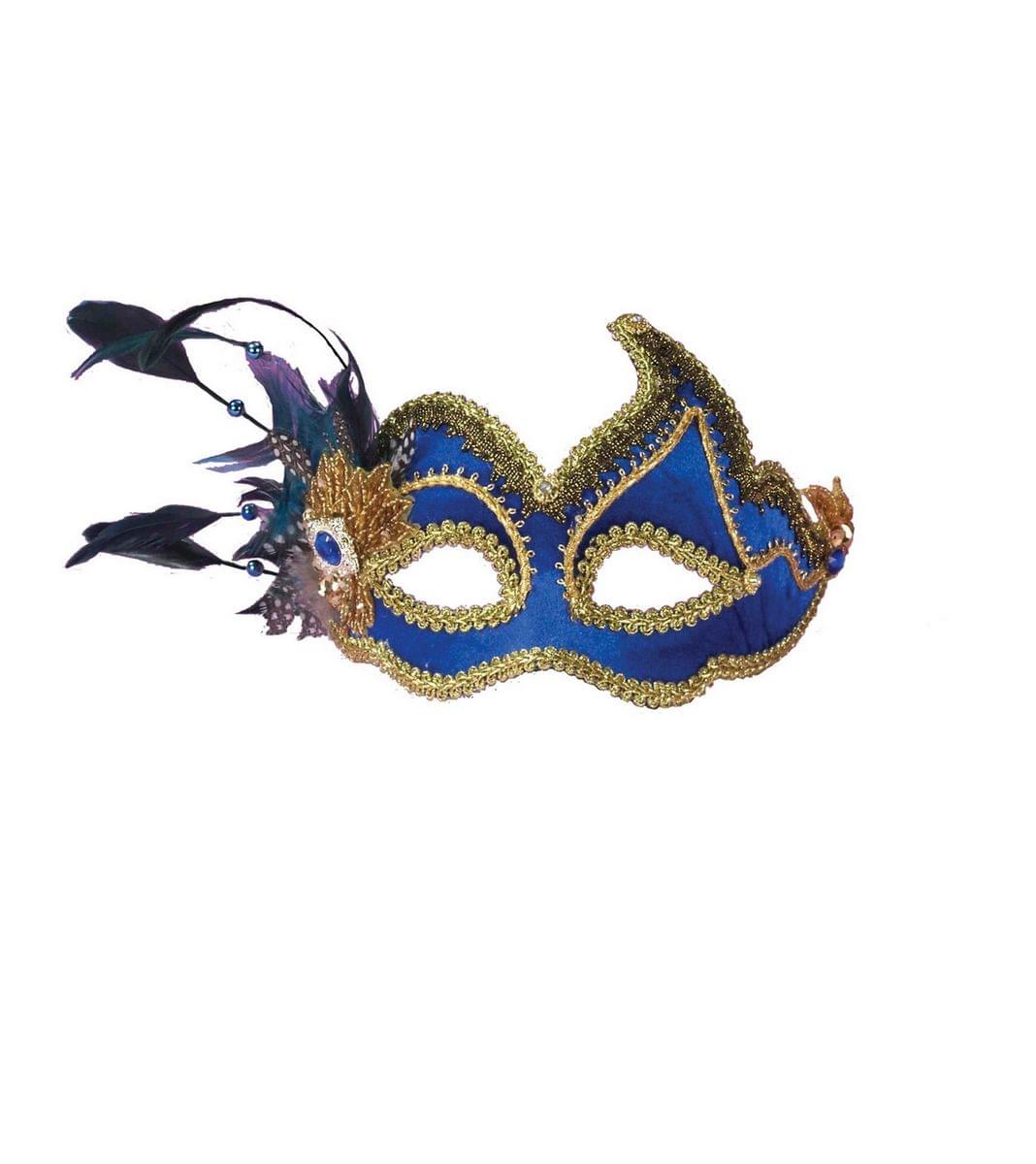 Venetian Blue Half Mask With Gold Trim Costume Accessory