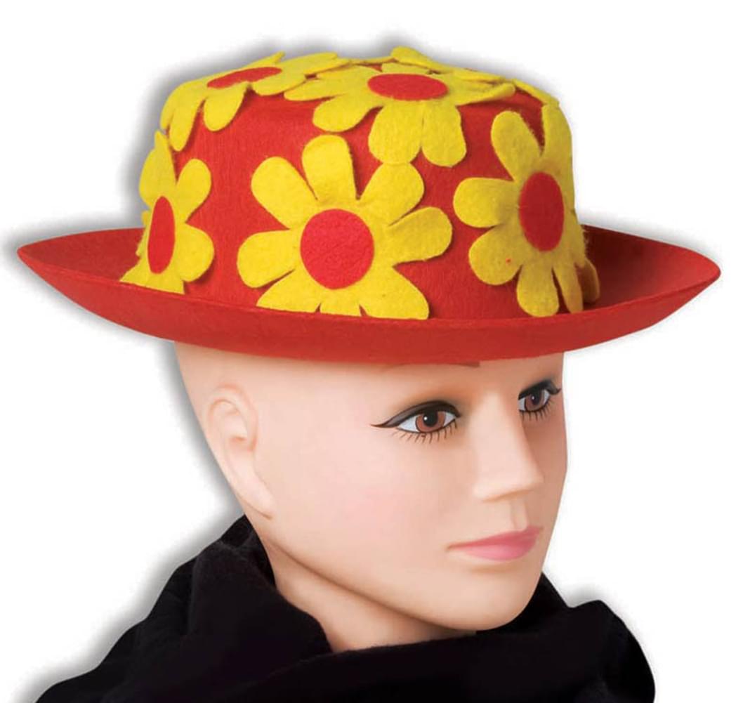 Red And Yellow Daisy Clown Derby Hat Adult Costume Accessory
