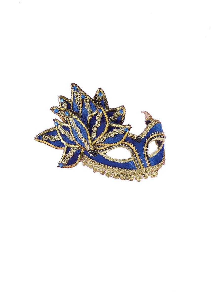 Venetian Blue Half Mask With Gold Trim Costume Accessory