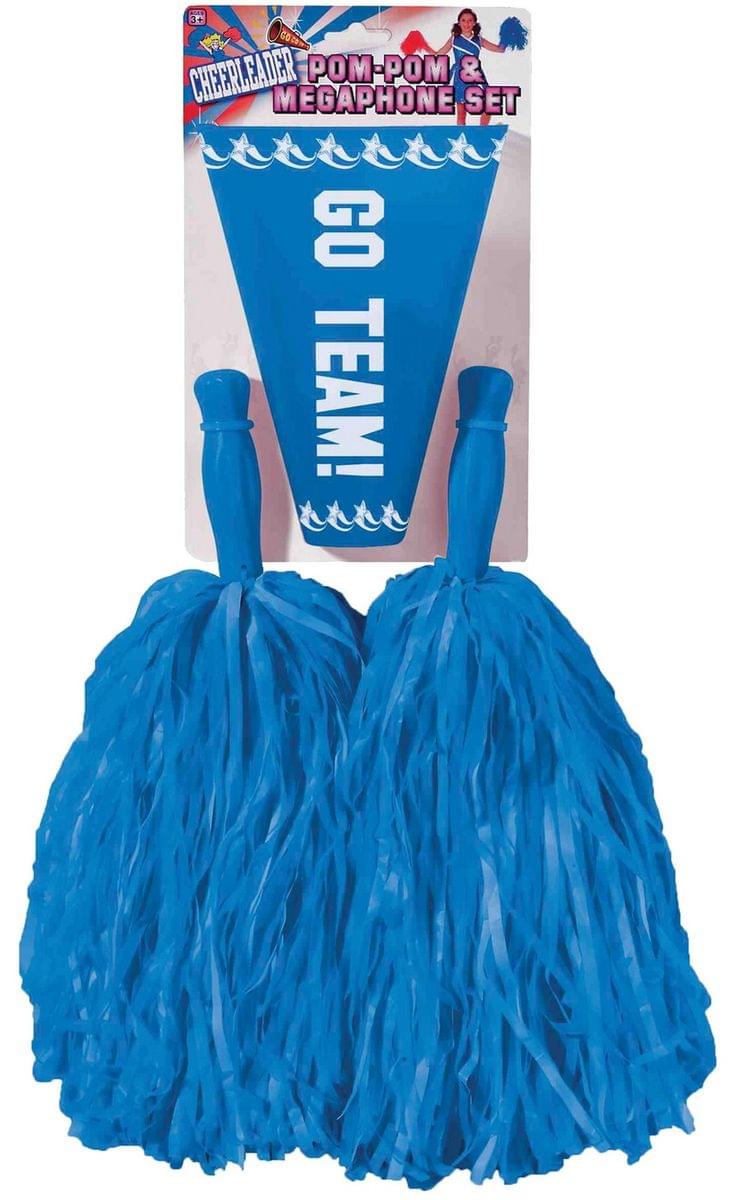 Cheerleader Pom Pom & Megaphone Set Blue Costume Accessory