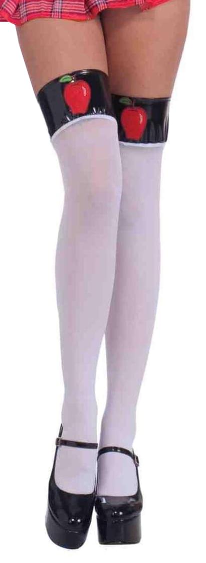 Teacher's Pet White Costume Thigh High Stockings With Apples