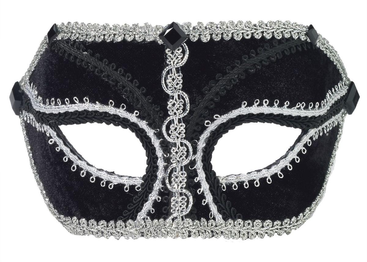 Venetian Black & Silver Half Mask Costume Accessory