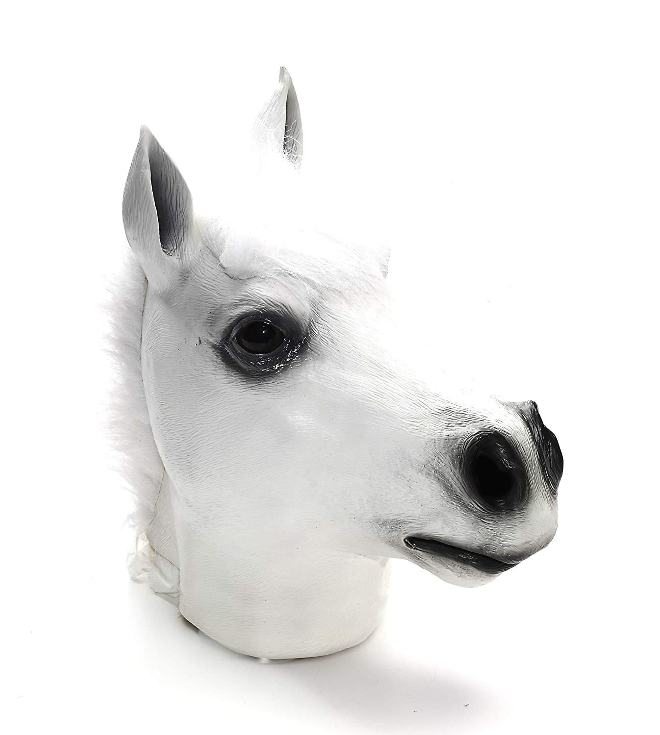Latex Animal Costume Mask Adult: White Horse