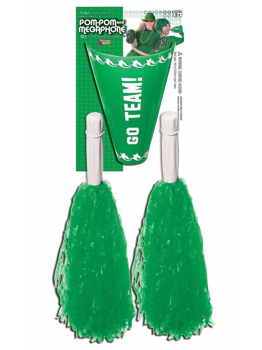 Cheerleader Pom Pom & Megaphone Set Green Costume Accessory