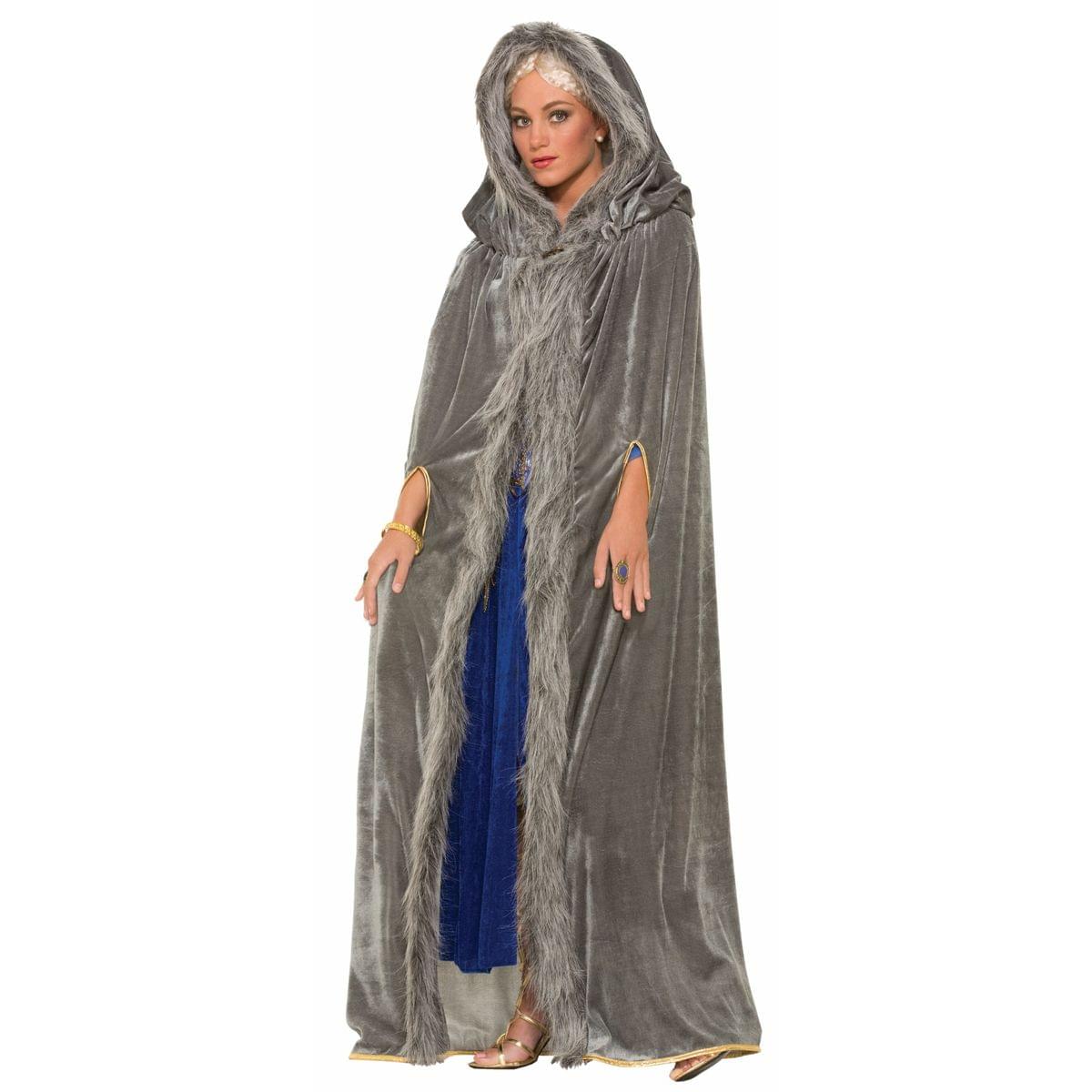 Medieval Fantasy Grey W/Faux Fur Trim Adult Costume Cape