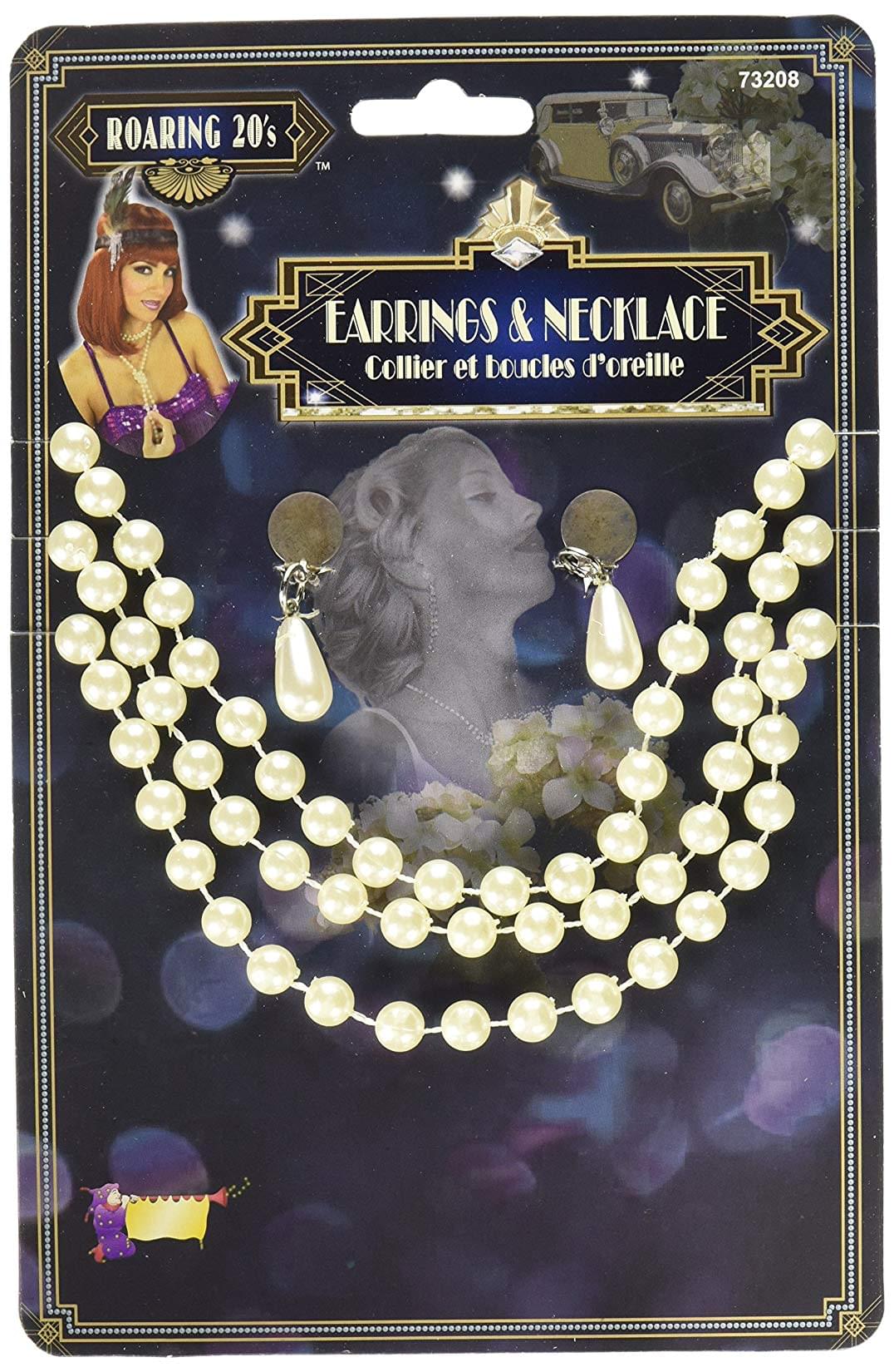 Beige Faux Pearl Adult Costume Earring & Necklace Accessory