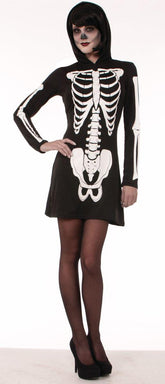 Skeleton Hooded Mini Dress Adult Costume