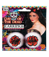 Day of The Dead Red Rose Costume Earrings