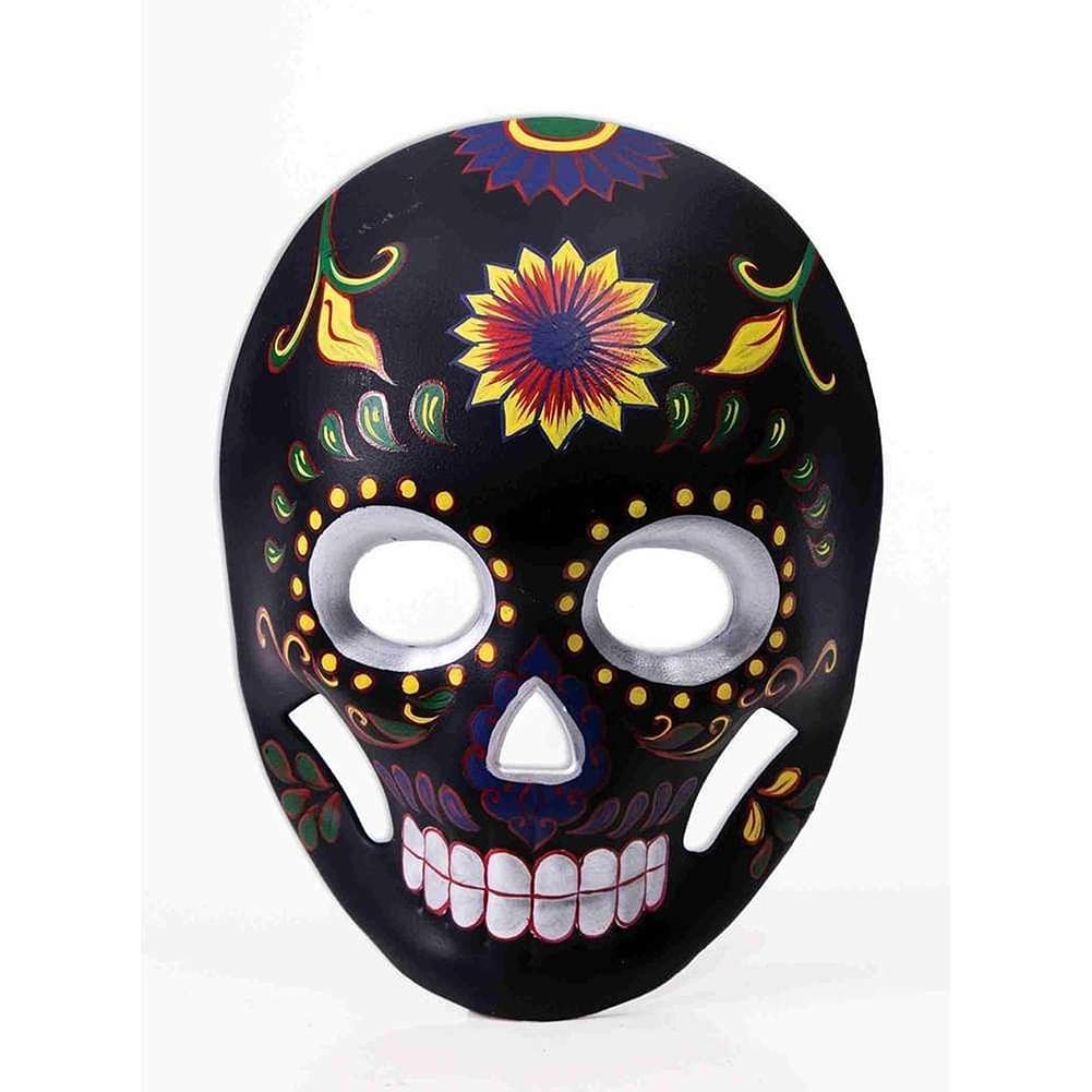Day Of The Dead Costume Mask Black With Floral Print Adult