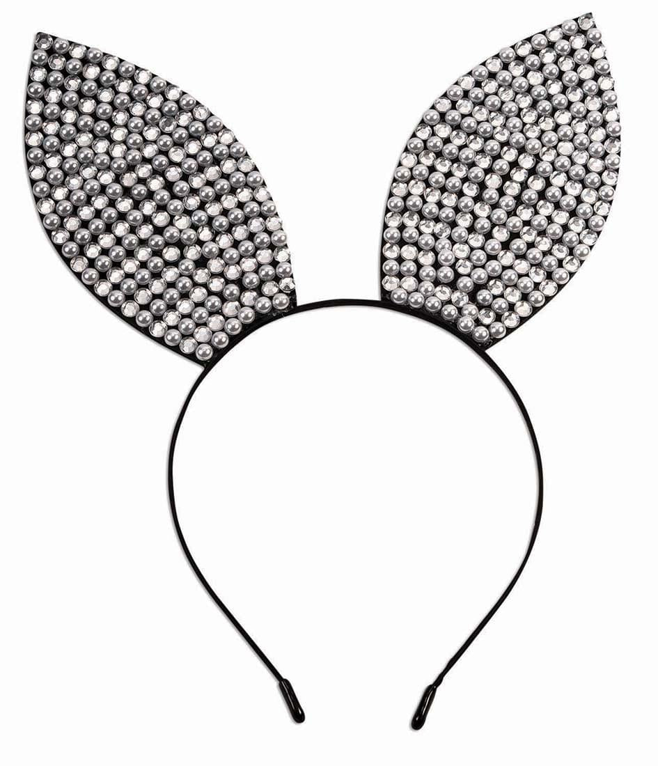 Midnight Menagerie Silver Sequined Bunny Ears Adult Costume Headband