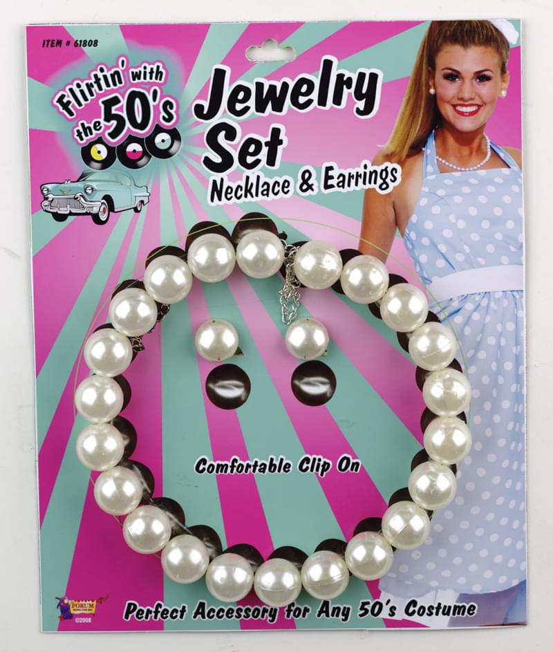 50s Pearl Necklace & Earrings Costume Set