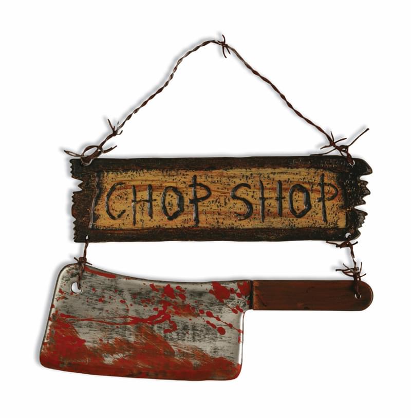 Scary Chop Shop Sign With Cleaver Halloween Prop