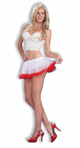 White w/Red Ruffle Mini Crinoline Tutu 10"" Costume Adult Stnd