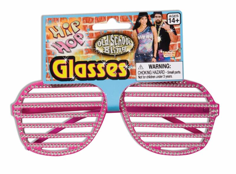 Hip Hop Rhinestone Pink Slat Costume Glasses