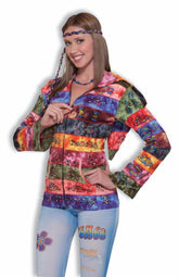 60's 70's Hippie Hooded Rainbow Costume Jacket Adult Standard