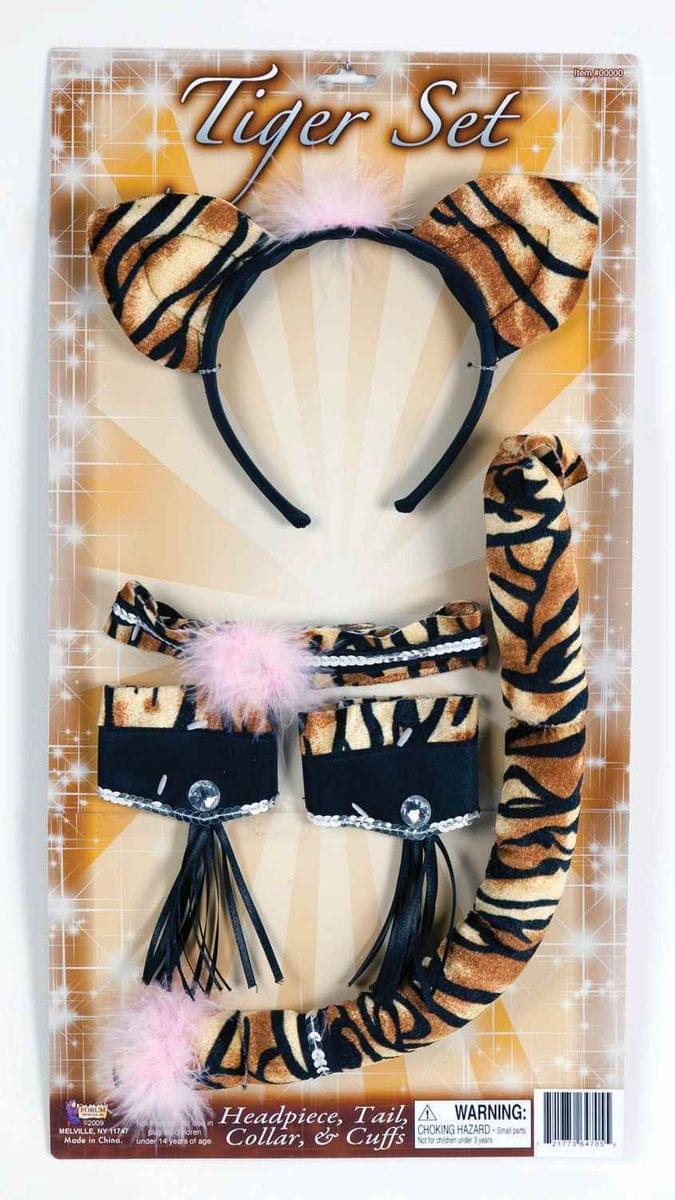 Tiger Adult Costume Set - Headpiece, Tail, Collar, & Cuffs