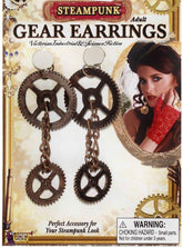 Steampunk Gear Bronze Earrings Adult Costume Accessory