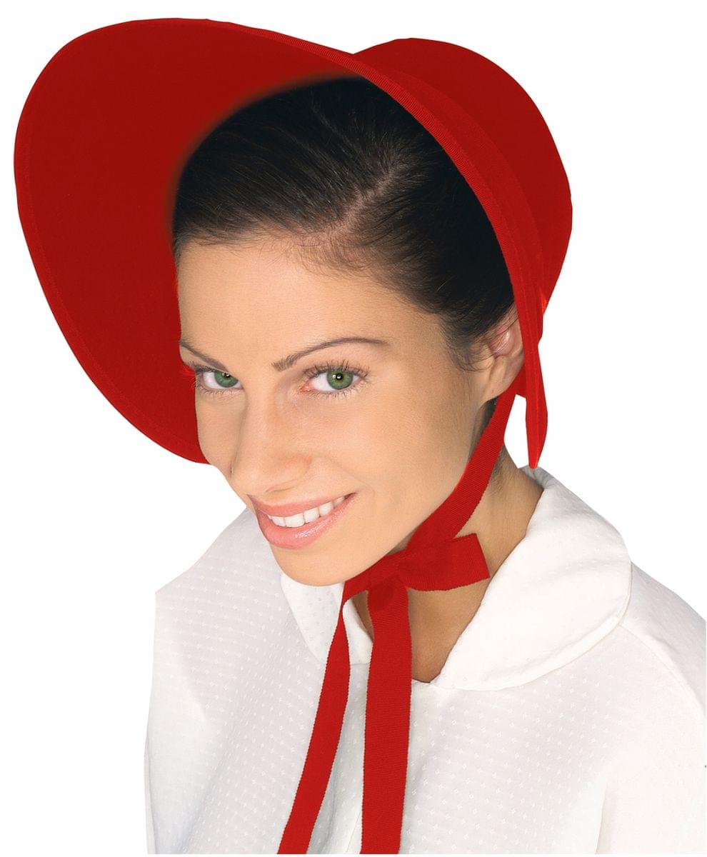 Colonial Felt Bonnet Costume Hat Adult: Red