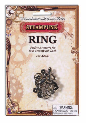 Steampunk Silver Propeller & Gears Costume Ring