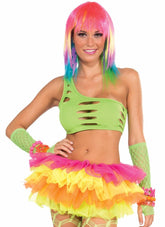 Club Candy Asymmetrical Cut Costume Bra Top Adult: Green