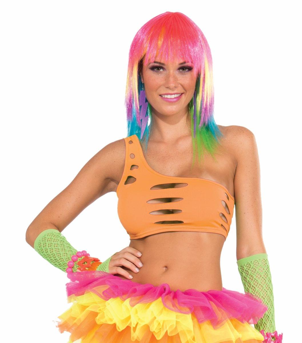 Club Candy Asymmetrical Cut Costume Bra Top Adult: Orange