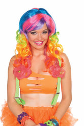 Club Candy Rainbow Swirl Curly Costume Wig Adult