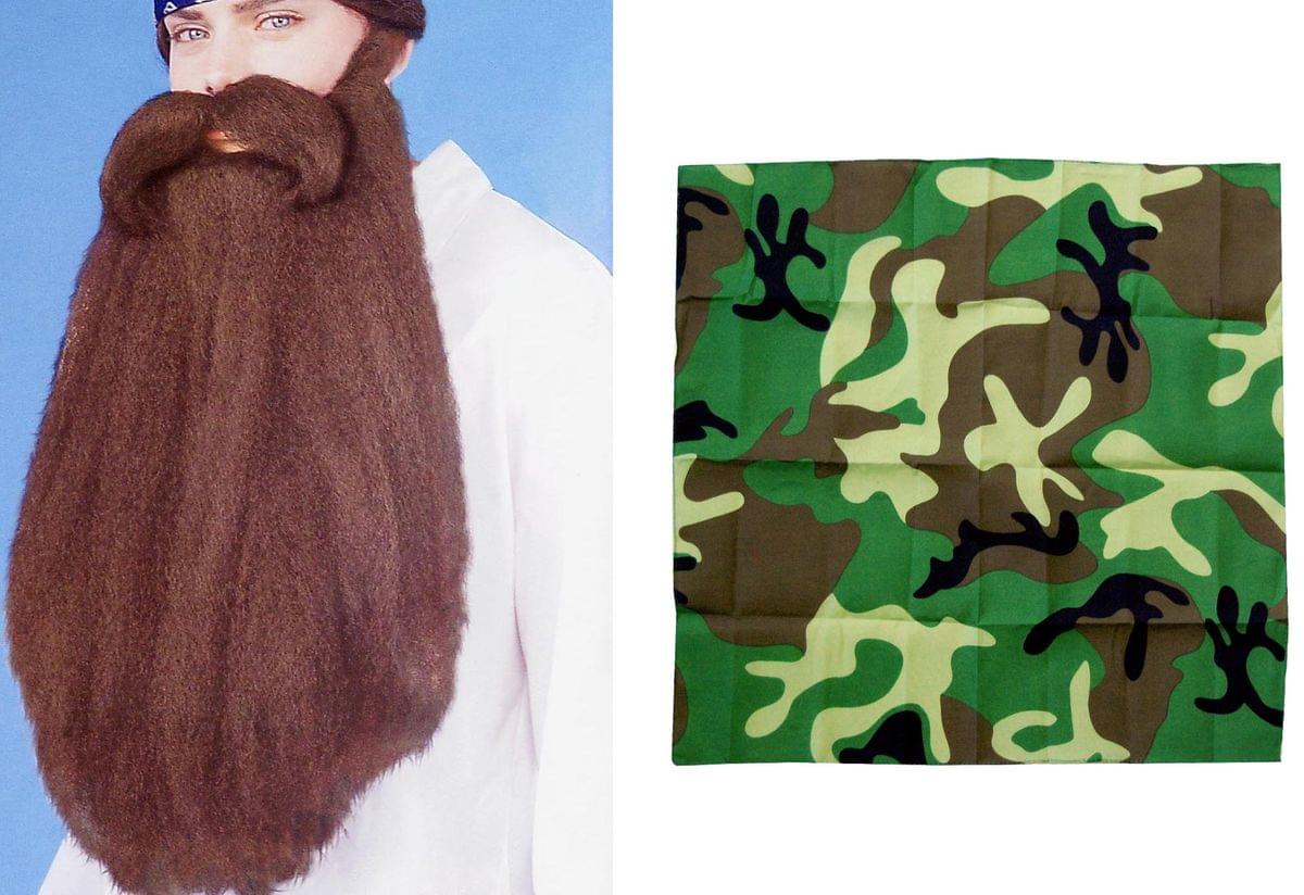 Duck Hunter 18" Brown Beard Moustache & Camouflage Costume Set