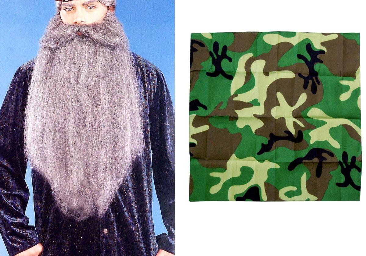 Duck Hunter 18" Grey Beard Moustache & Camouflage Costume Set