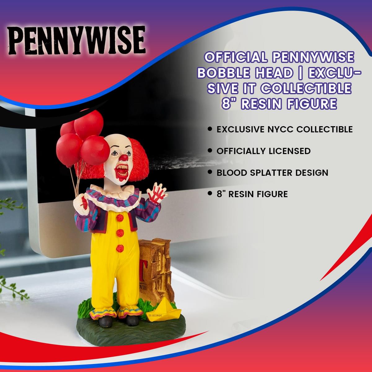 OFFICIAL Pennywise Bobble Head | Exclusive IT Collectible | 8" Resin Figure