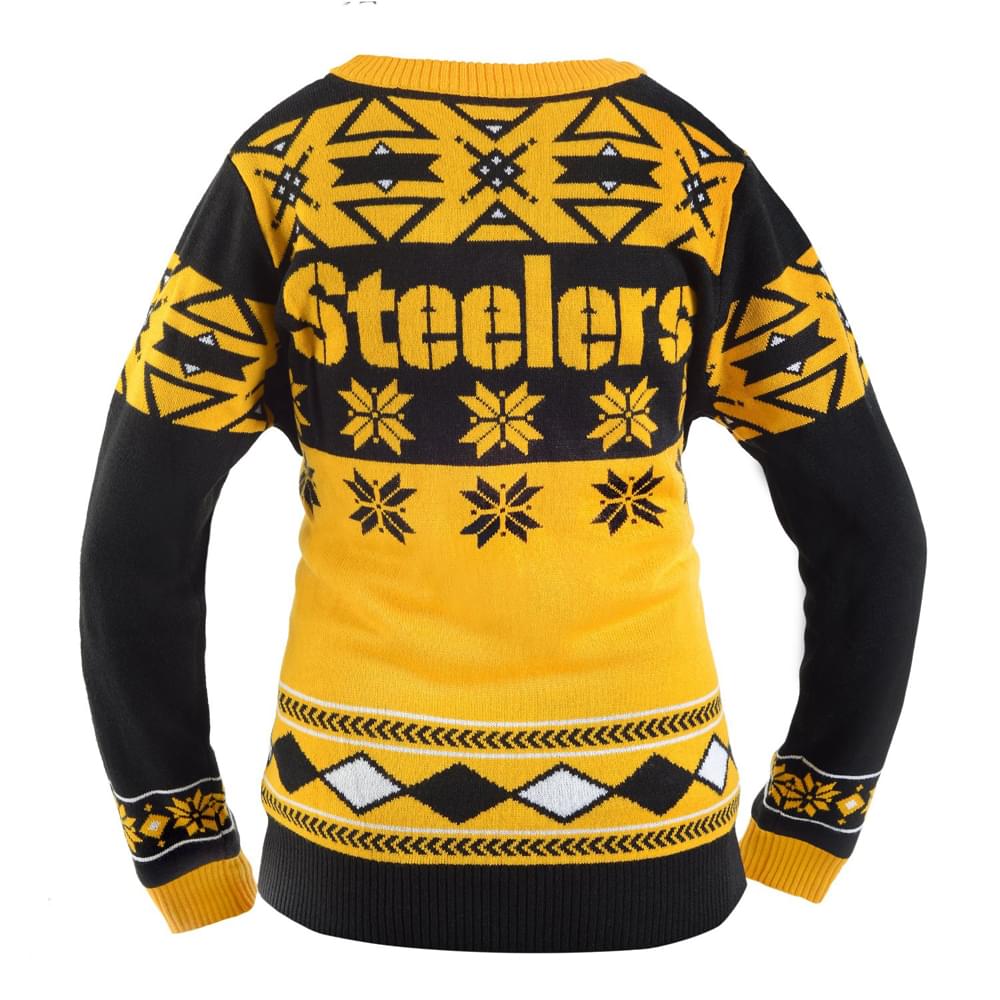 Pittsburgh Steelers NFL Women's Big Logo V-Neck Ugly Christmas Sweater