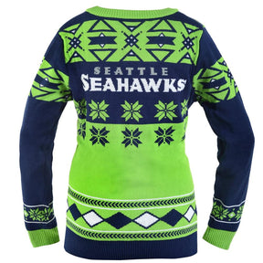 Seattle Seahawks NFL Women's Big Logo V-Neck Ugly Christmas Sweater