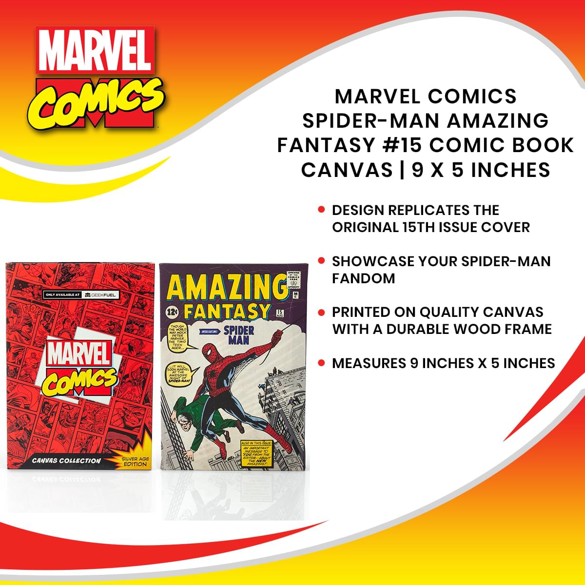 Marvel Comics Spider-Man Amazing Fantasy #15 Comic Book Canvas | 9 x 5 Inches
