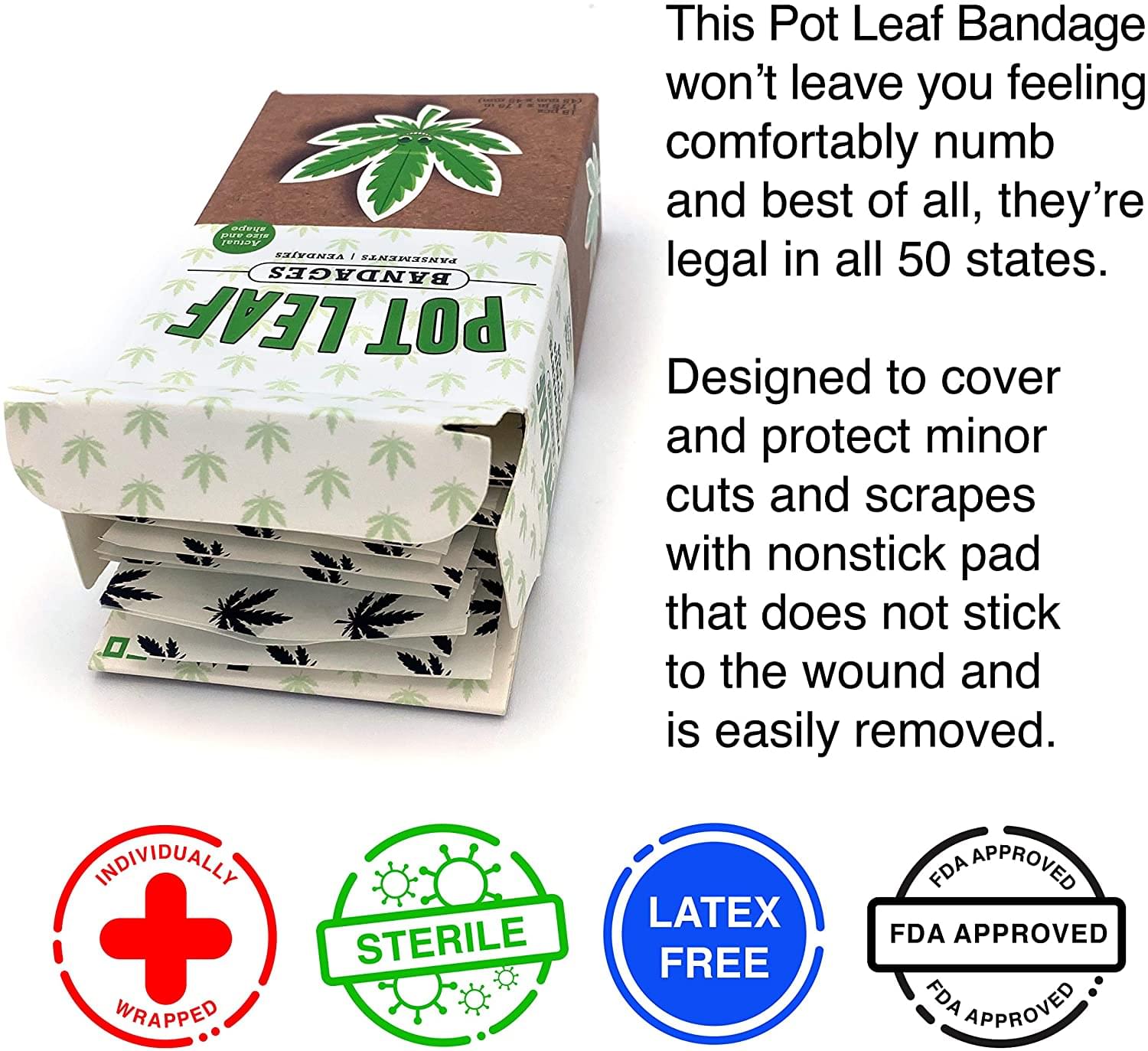 Pot Leaf Bandages | Set of 18 Individually Wrapped Self Adhesive Bandages