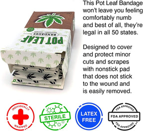 Pot Leaf Bandages | Set of 18 Individually Wrapped Self Adhesive Bandages