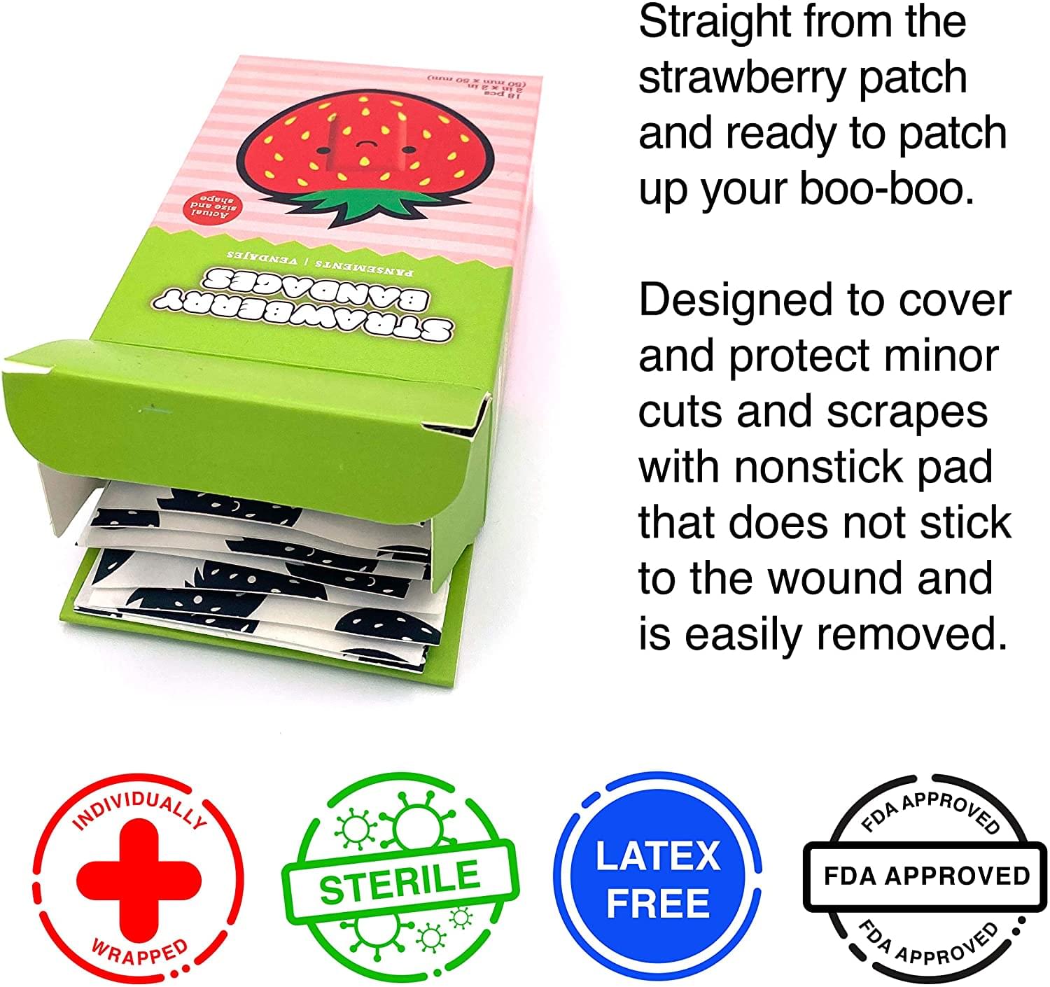 Strawberry Bandages | Set of 18 Individually Wrapped Self Adhesive Bandages