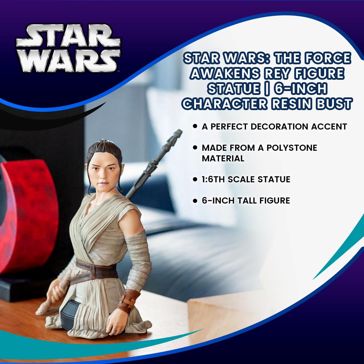 Star Wars: The Force Awakens Rey Figure Statue | 6-Inch Character Resin Bust