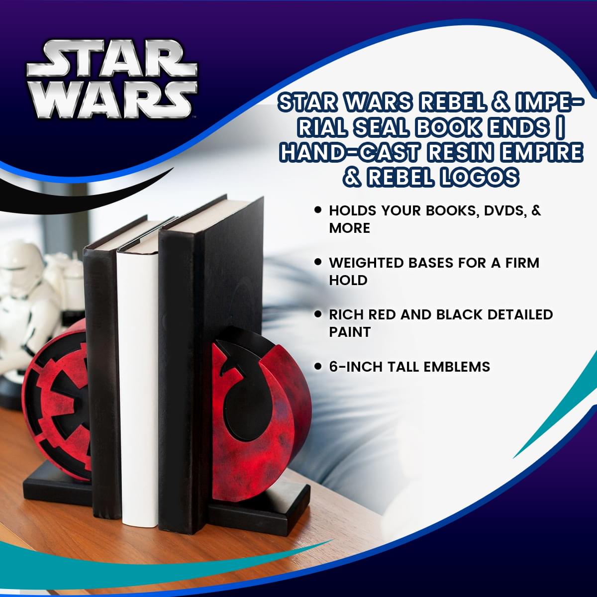 Star Wars Rebel & Imperial Seal Book Ends | Hand-Cast Resin Empire & Rebel Logos
