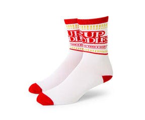 Cup Noodles White Knit Unisex Crew Socks | Shoe Size 8-12, Sock Size 10-13