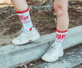 Cup Noodles White Knit Unisex Crew Socks | Shoe Size 8-12, Sock Size 10-13