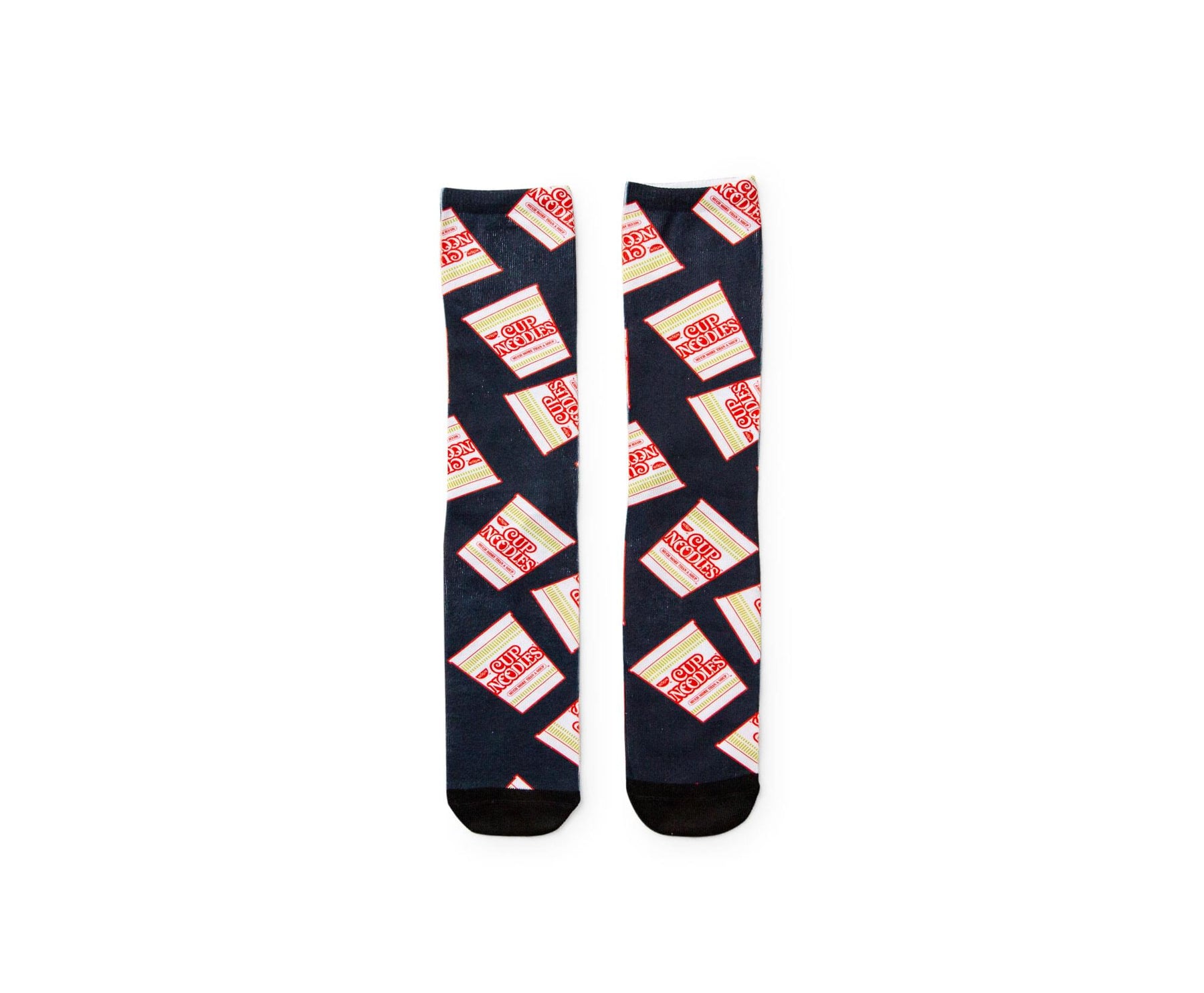 Cup Noodles Black Sublimated Unisex Crew Socks | Shoe Size 8-12, Sock Size 10-13