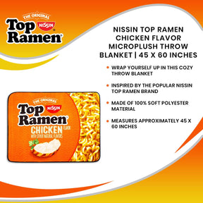 Nissin Top Ramen Chicken Flavor Microplush Throw Blanket | 45 x 60 Inches