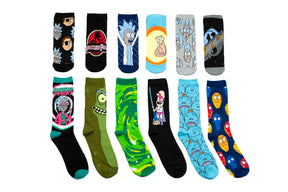 Rick and Morty 12 Days of Socks Gift Set for Men and Women | 6 Crew | 6 Ankle
