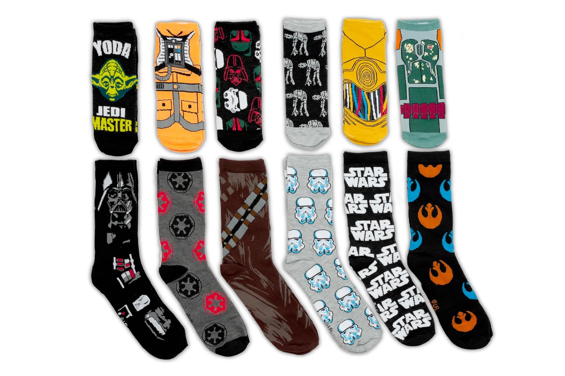 Star Wars 12 Days of Socks Gift Set for Men & Women - 6 Crew | 6 Ankle