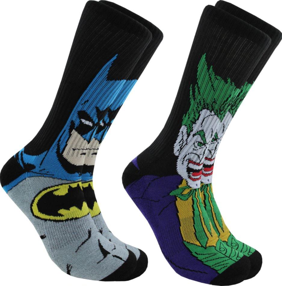 DC Comics Batman and Joker Mens Novelty Crew Socks | 2 Pairs