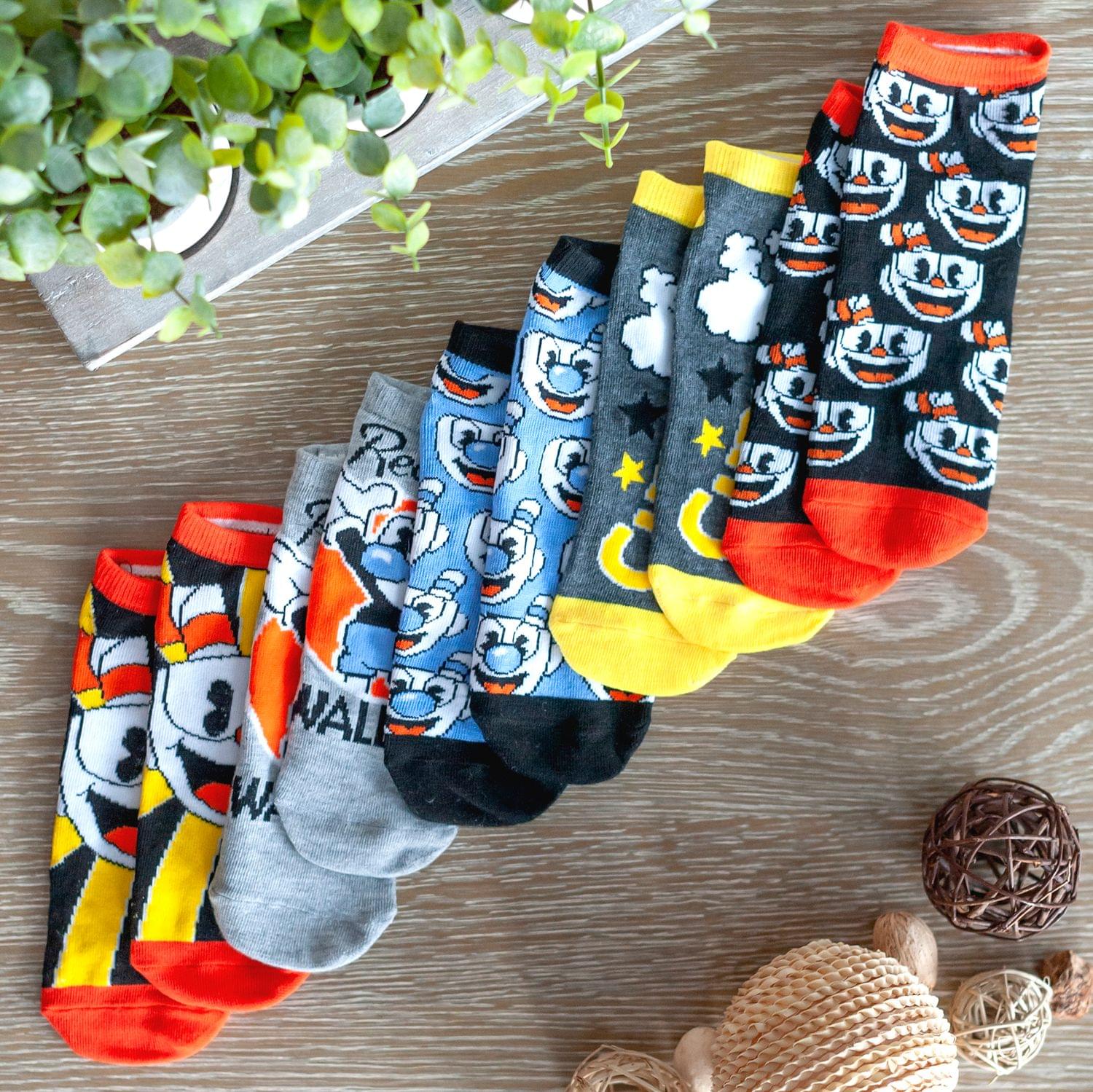 Cuphead Collectibles Adult Ankle Socks | Cuphead & Mugman Wallop Socks | 5 Pack