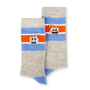 OFFICIAL Cuphead Striped Grey Crew Socks | Soft Socks Perfect for Cuphead Fans
