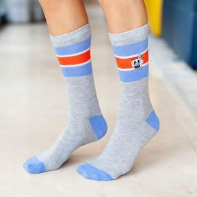 OFFICIAL Cuphead Striped Grey Crew Socks | Soft Socks Perfect for Cuphead Fans