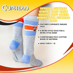 OFFICIAL Cuphead Striped Grey Crew Socks | Soft Socks Perfect for Cuphead Fans