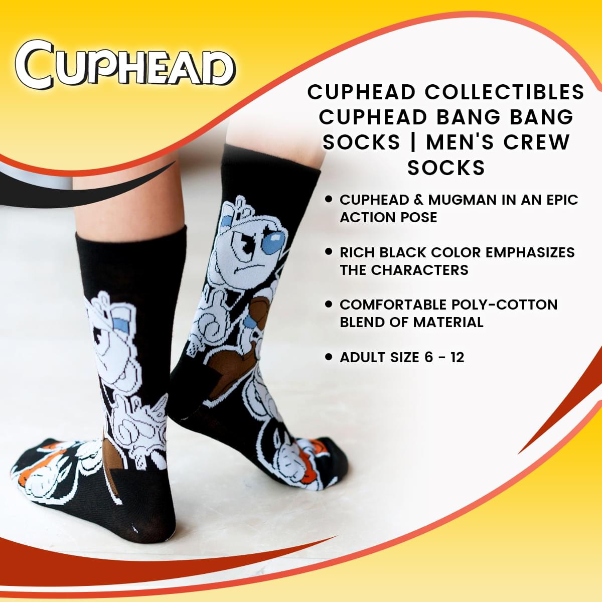 Cuphead Collectibles | Cuphead Bang Bang Socks | Men's Crew Socks