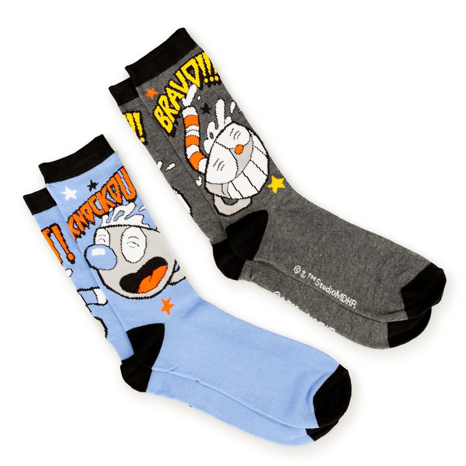 Cuphead Adult Crew Sock | Cuphead and Mugman Socks | 2-Pack Bravo and Knockout